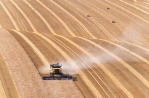 Combine harvester rolling dry field grain analysis for sustainable crop production