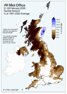 spring cropping Met Office Feb 2026 rainfall
