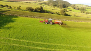 Welsh Autumn slurry spreading tractor in field